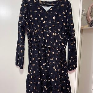 Navy Blue floral dress. Made in Korea